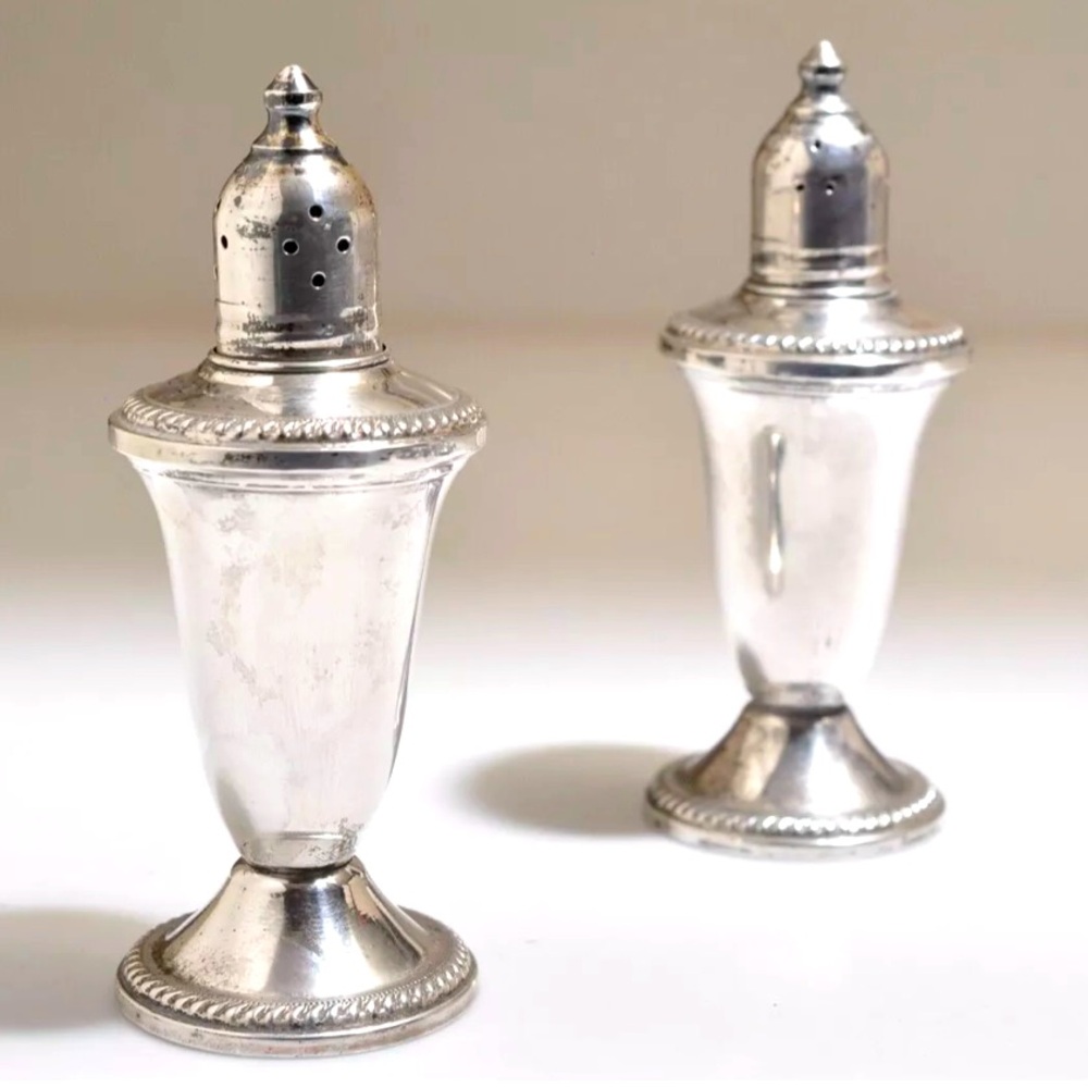 Duchin Creation Sterling Silver Glass Inner Weighted Salt & Pepper Shakers 4.5”